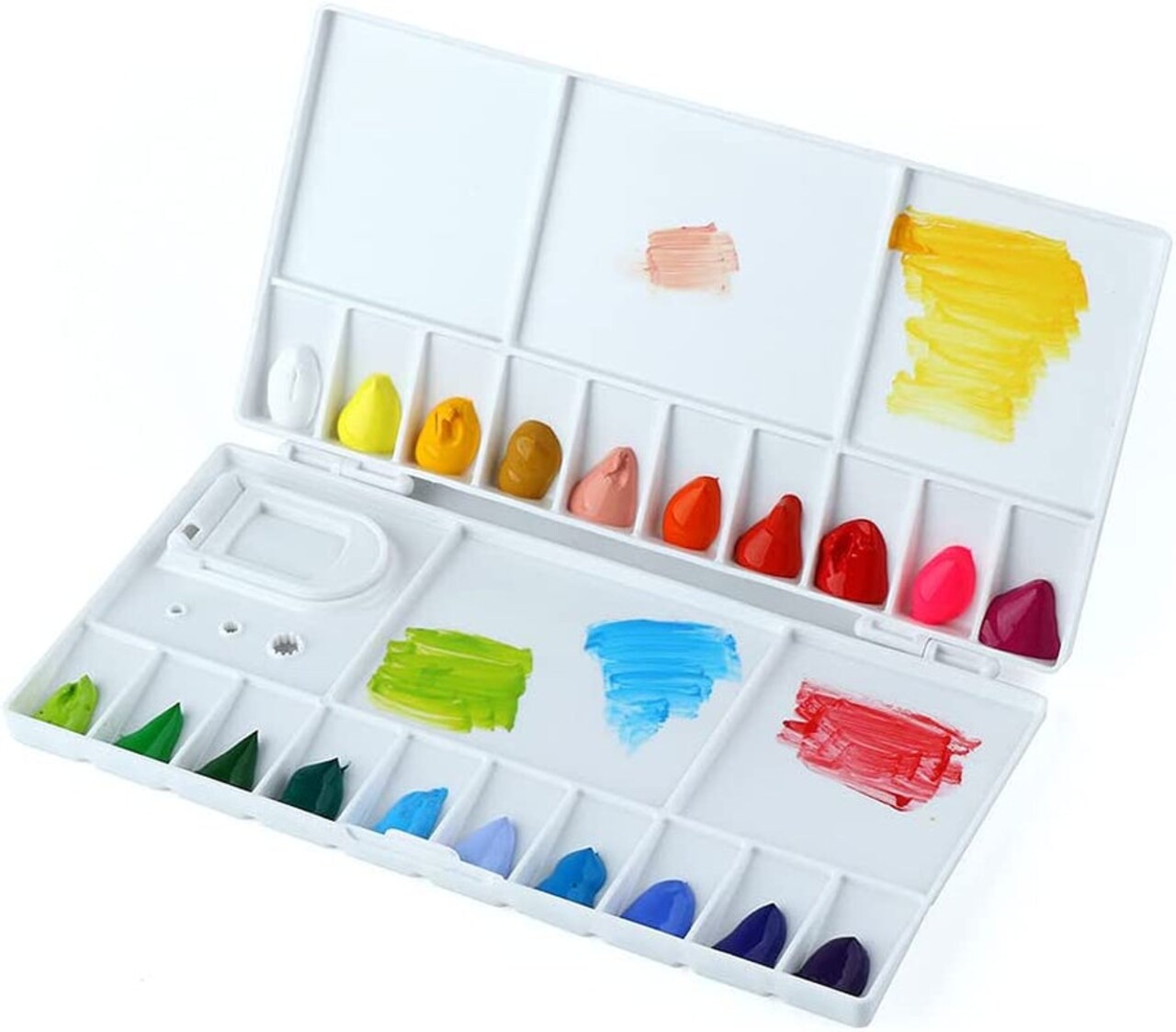 Transon Paint Palette Box 33 Wells for Mixing Gouache, Acrylic and Oil Paint  with 1 Paint Brush
